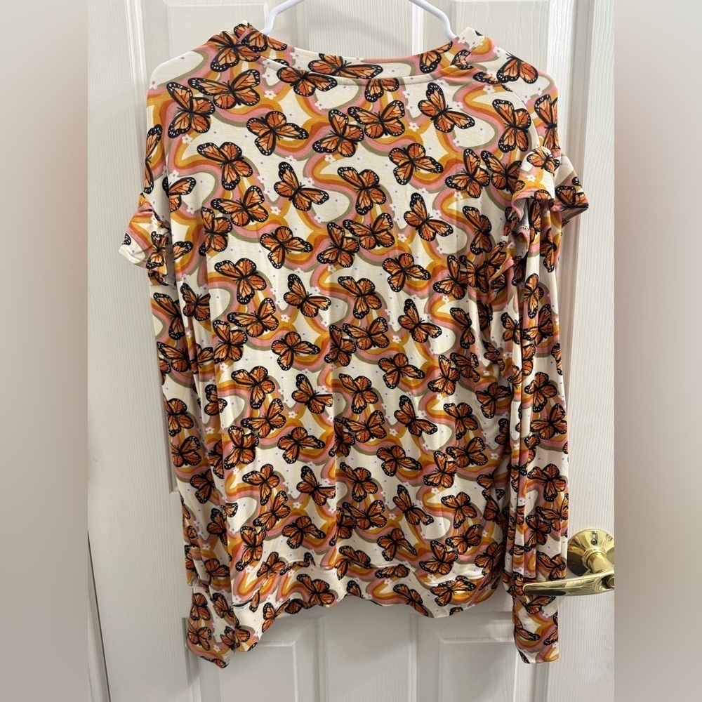 Posh Peanut Bowie Adult Orange and White Butterfly pullover sweater - Picture 6 of 6